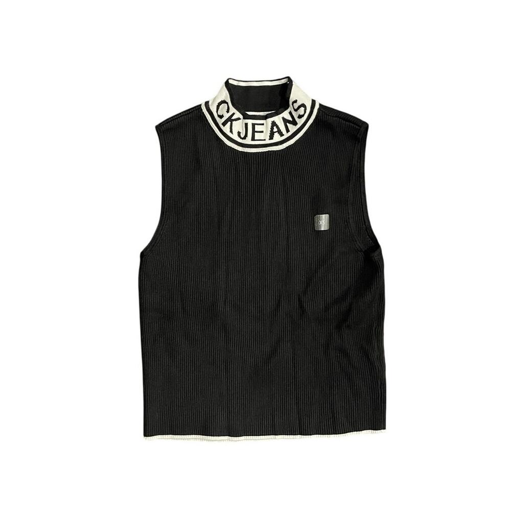 Calvin Klein Logo Rib Sleeveless Top Mock Neck NWT Size XS Streetwear Casual